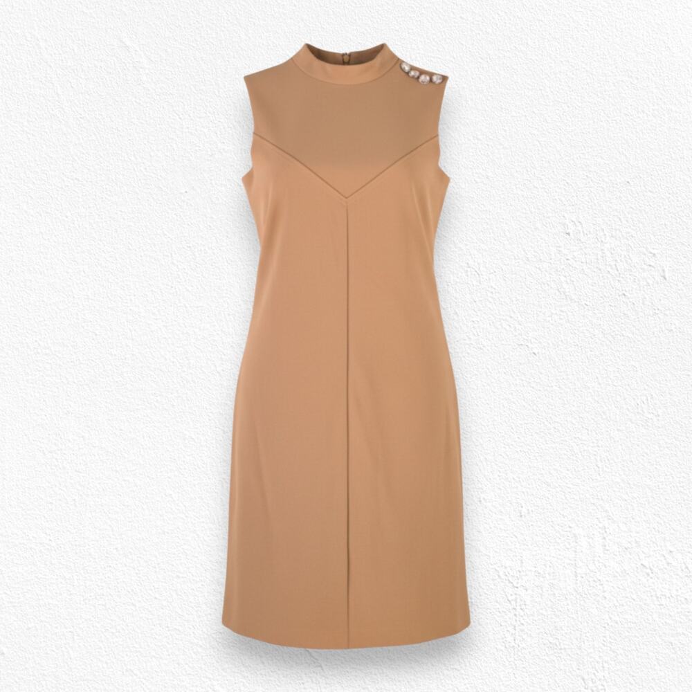 Ivanka Trump Mustard Yellow Sleeveless High Neck Shift Gold Button Dress Size 10